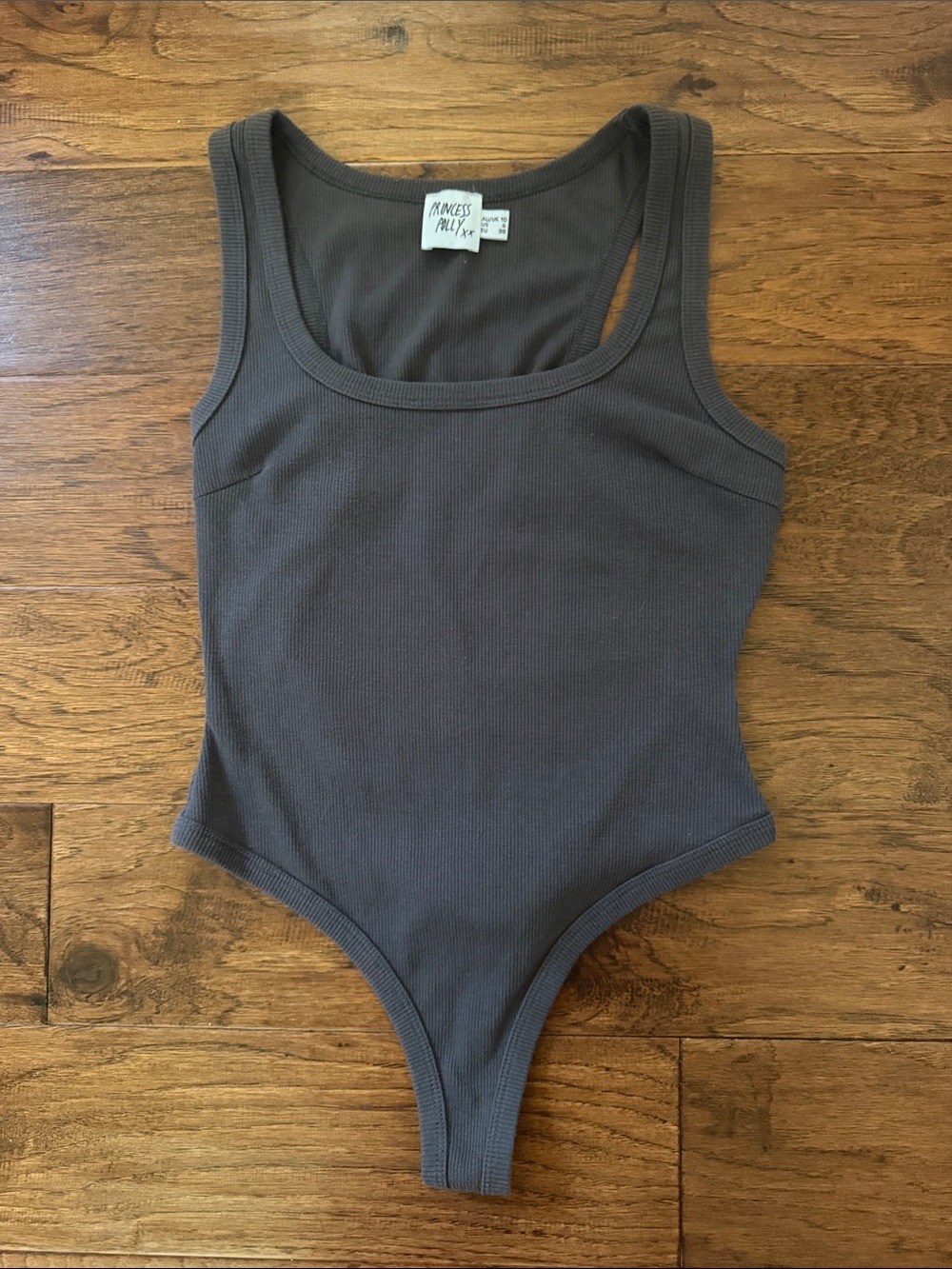 Princess Polly Charcoal Ribbed Scoop Neck Bodysuit - Picture 1 of 5